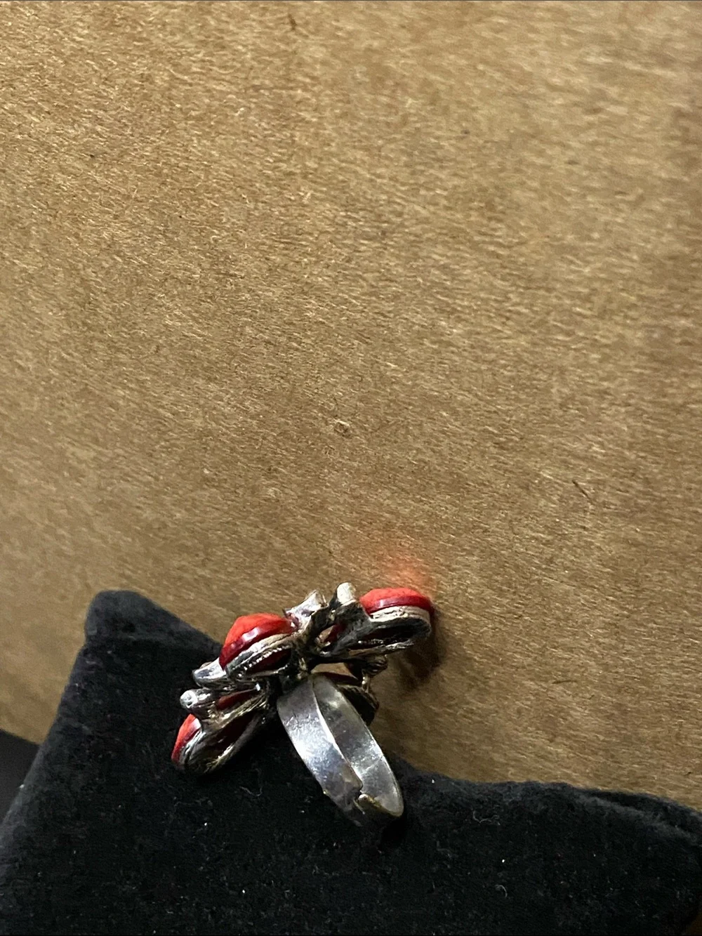Red Floral Statement Adjustable Ring with Pink Center